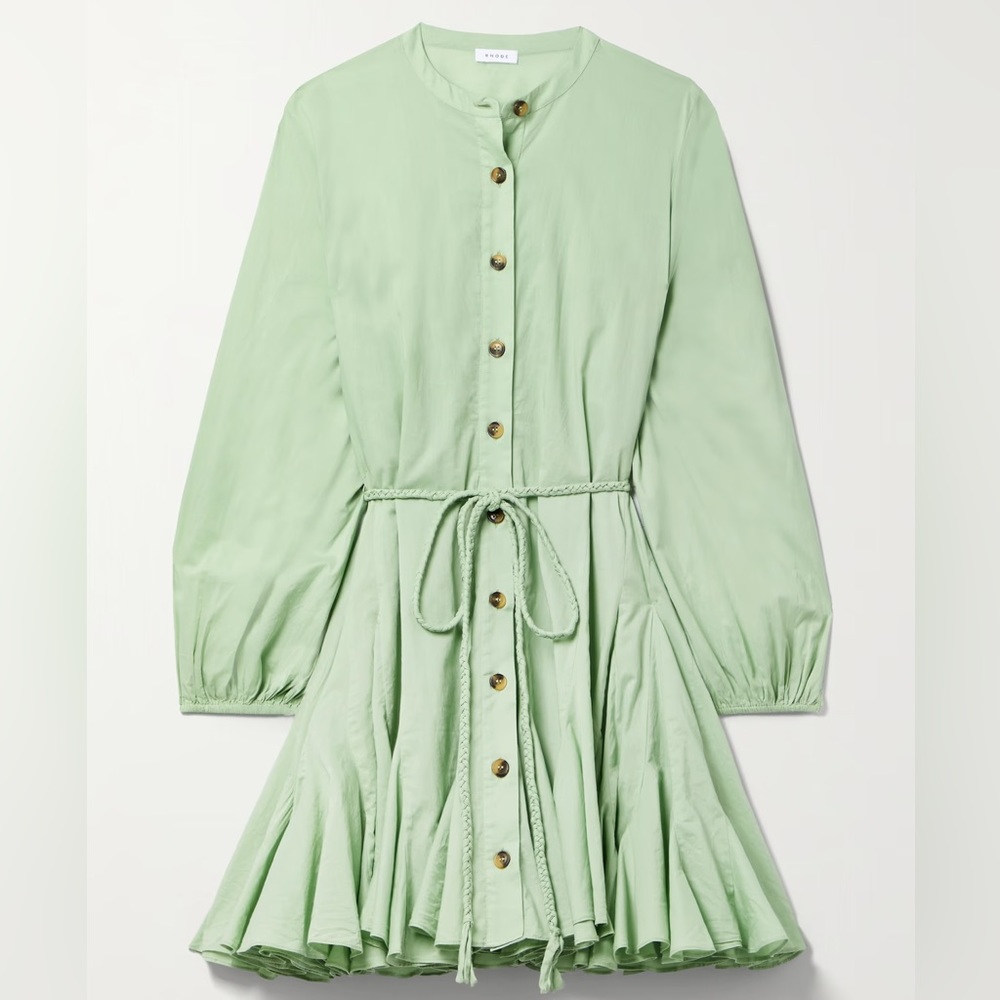 rhode skin Light Sage Button-Front Long Sleeve Mini Dress